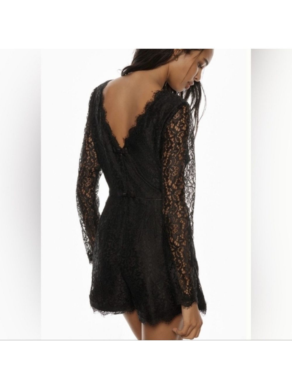 Anthropologie Long Sleeve Lace Romper Black